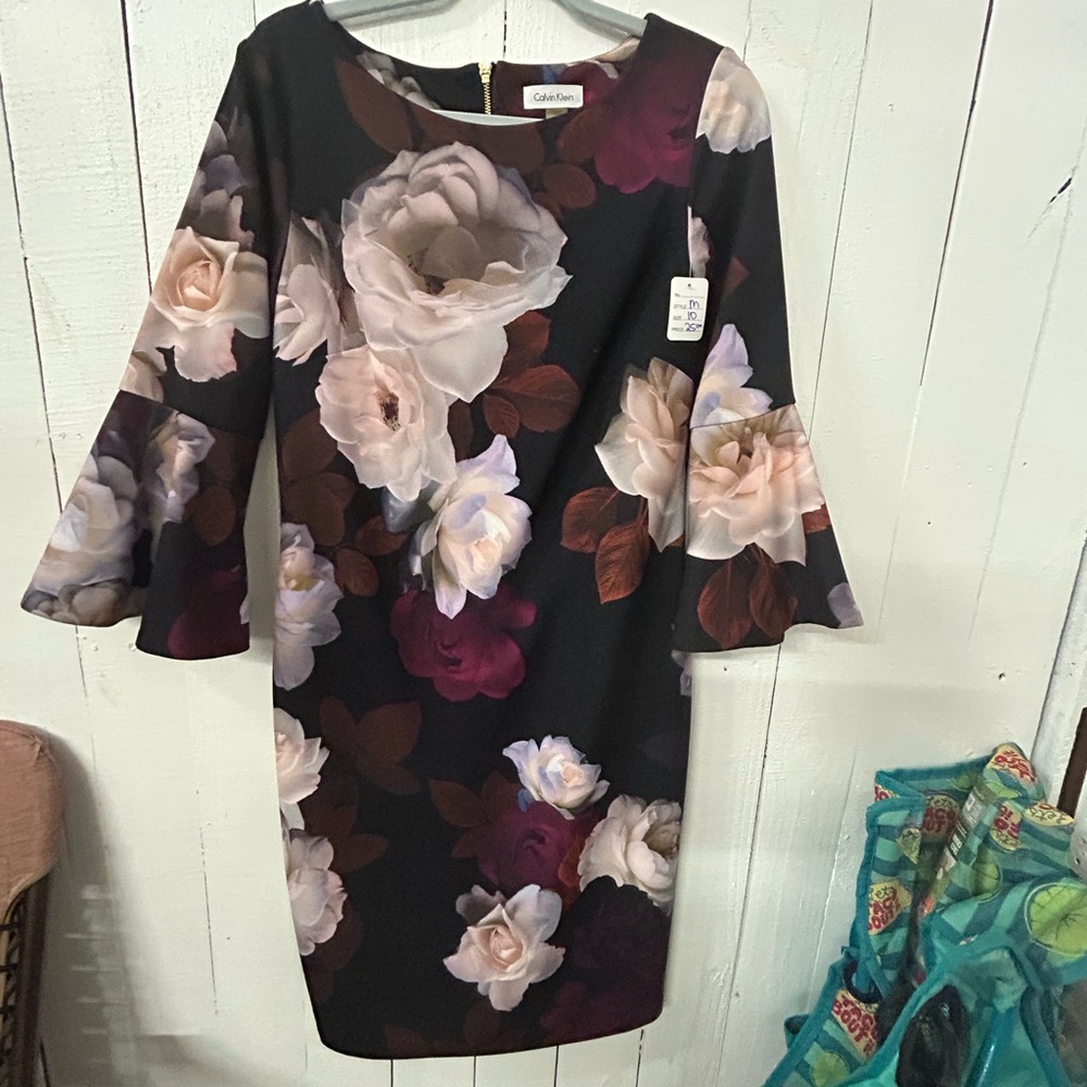 Calvin Klein Black and Pink Long Sleeve Dress